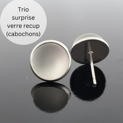 Trio boucles cabochon surprise, boucles d'oreilles verre récupéré - Bijoux Le fil d'Ariane