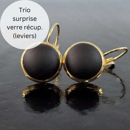 Trio boucles leviers surprise, boucles d'oreilles verre récupéré - Bijoux Le fil d'Ariane
