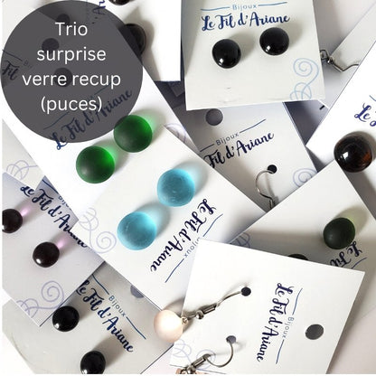 Trio surprise, boucles d'oreilles verre récupéré - Bijoux Le fil d'Ariane